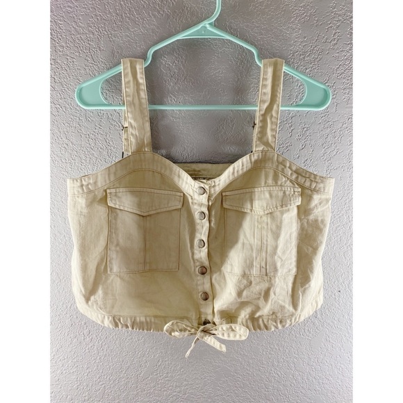 Free People We The Free Palm Desert Cream Ivory Button Crop Top - Picture 6 of 13